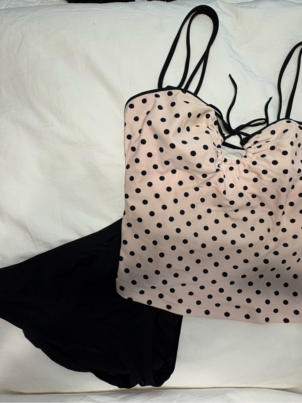 Anne Cole Pink Polka Dot Tankini with Black Trim